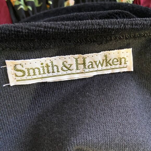 Vintage Smith & Hawken Maxi Dress Size S (READ) Black Burgundy Floral Velvet L/S - Picture 5 of 5
